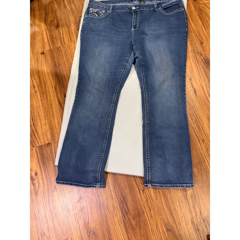 Y2K Womens Love Indigo Cross Embroidered Bootcut Jeans 24 Blue